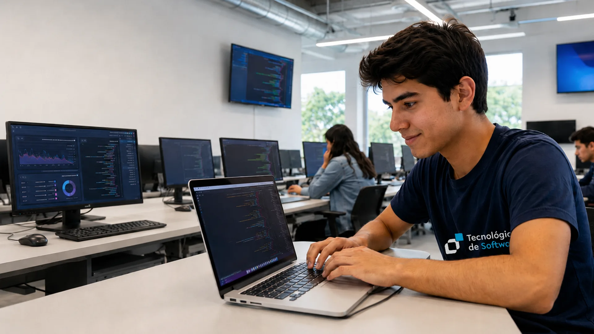 Estudiante desarrollando software